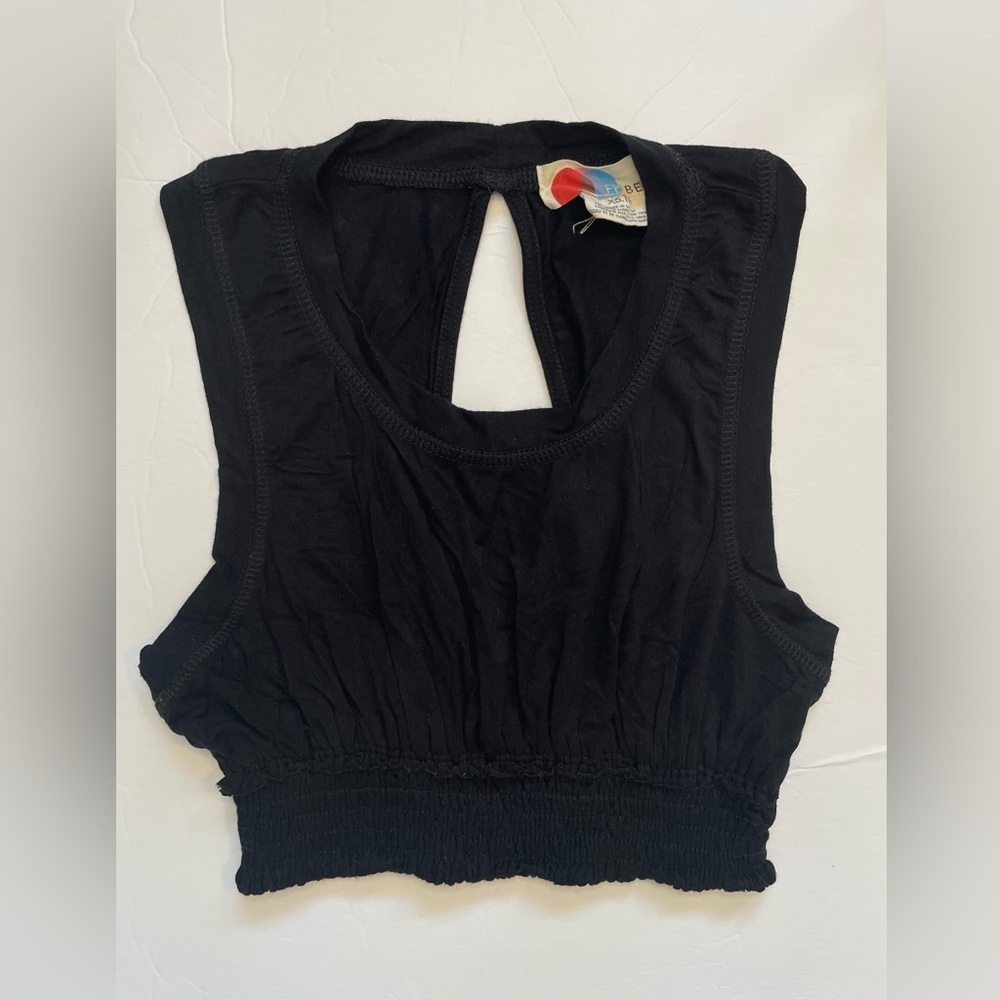 Free People FP Beach Black Morningstar Sleeveless Shark Bite Keyhole Crop Top XS